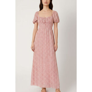 LUSH Womens Midi Dress XL White Floral Ruched Puff Sleeve Sweetheart Neck